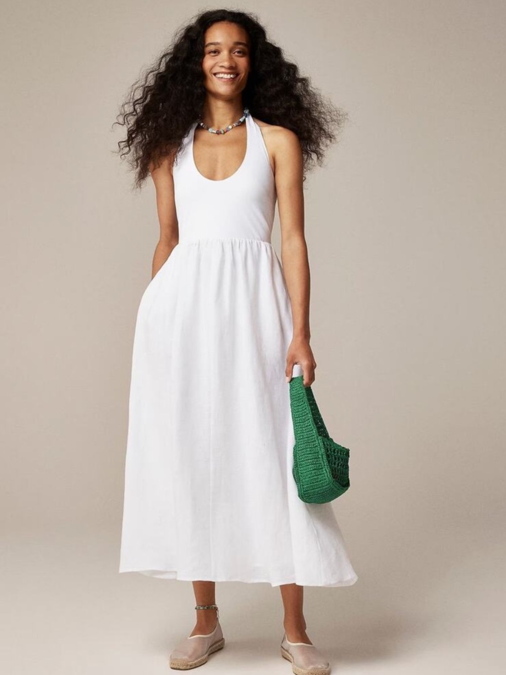 J. Crew White Halter Midi Summer Dress